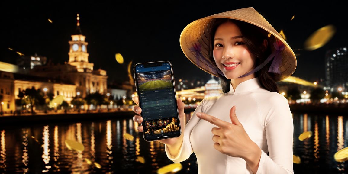 Người phụ nữ đội nón lá tại TP. Hồ Chí Minh chơi casino trên điện thoại di động