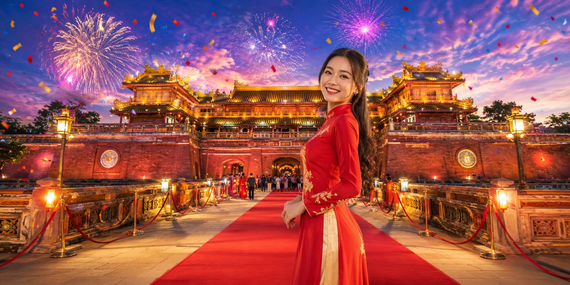 Người phụ nữ mặc áo dài tại Huế sử dụng ứng dụng casino trực tuyến trên điện thoại