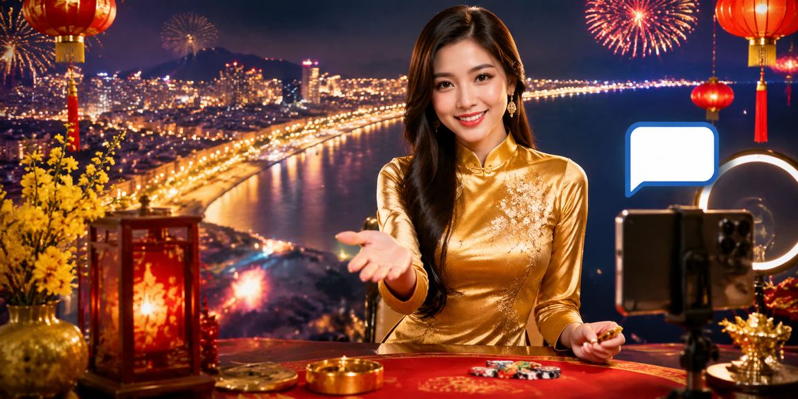 Người phụ nữ áo dài tại Quy Nhơn trải nghiệm casino trực tuyến trên điện thoại buổi tối